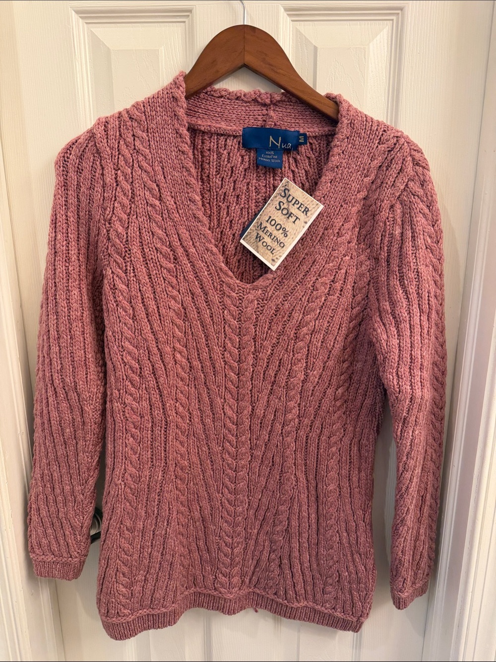 Essentials Dusty Rose Cable-Knit V-Neck Sweater